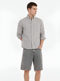 MENLEI Men Light Gray Linen Blend Casual Shirt