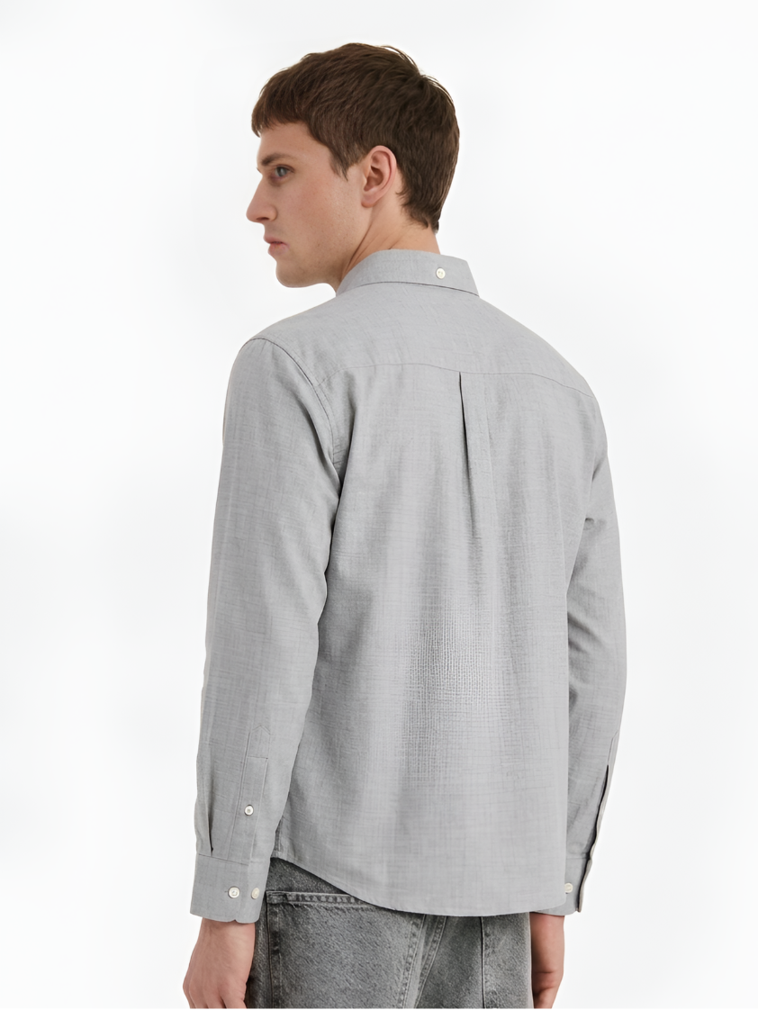 MENLEI Men Light Gray Linen Blend Casual Shirt
