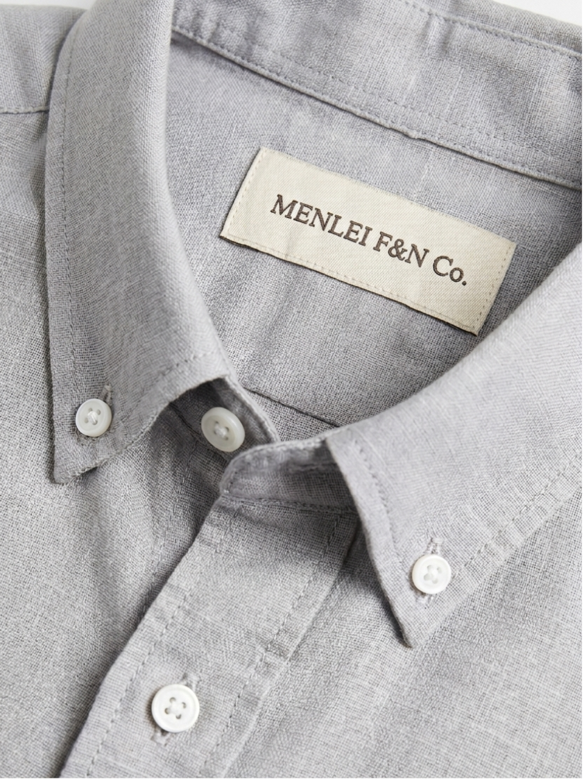 MENLEI Men Light Gray Linen Blend Casual Shirt