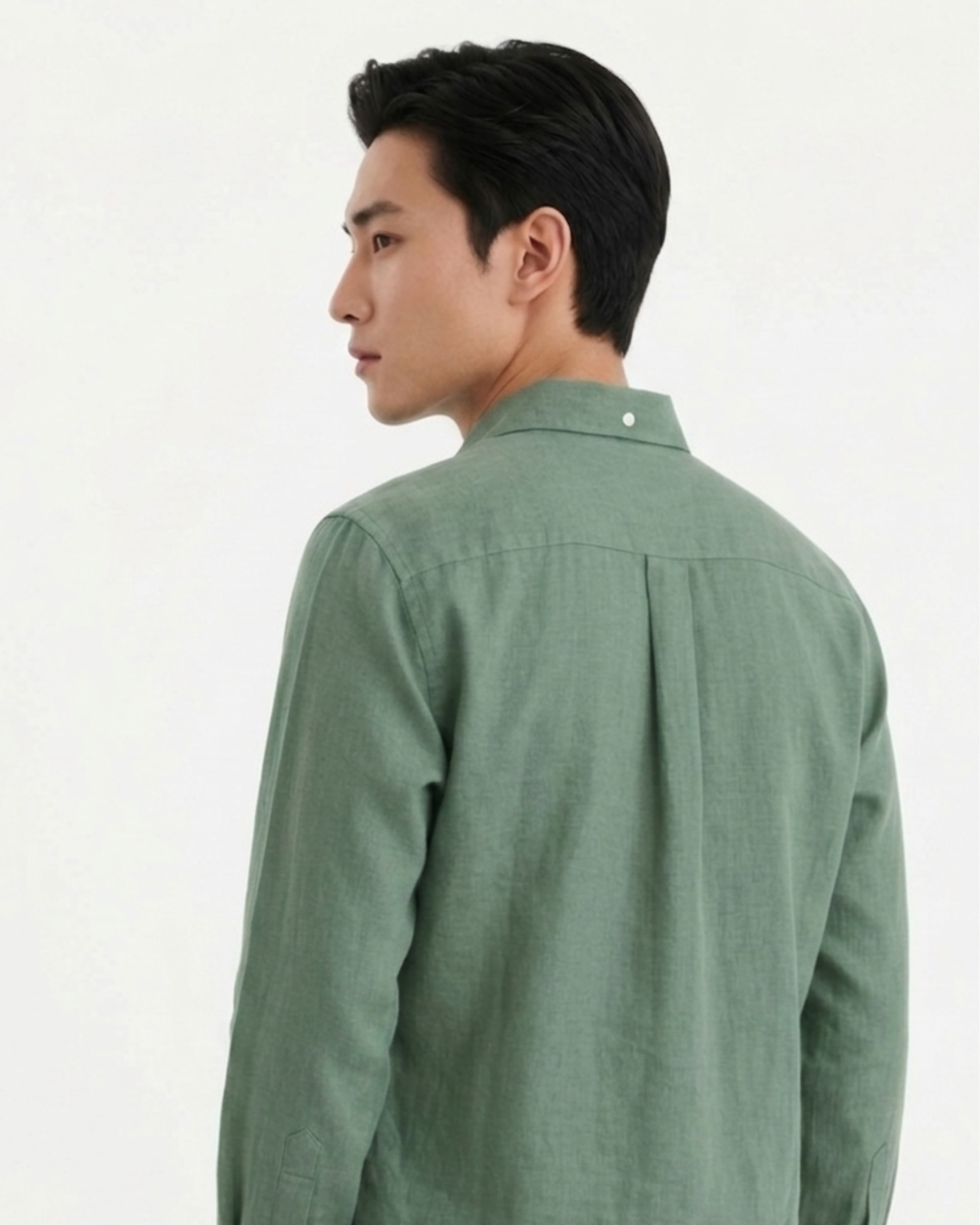 SAGA Men Green Linen Blend Casual Shirt