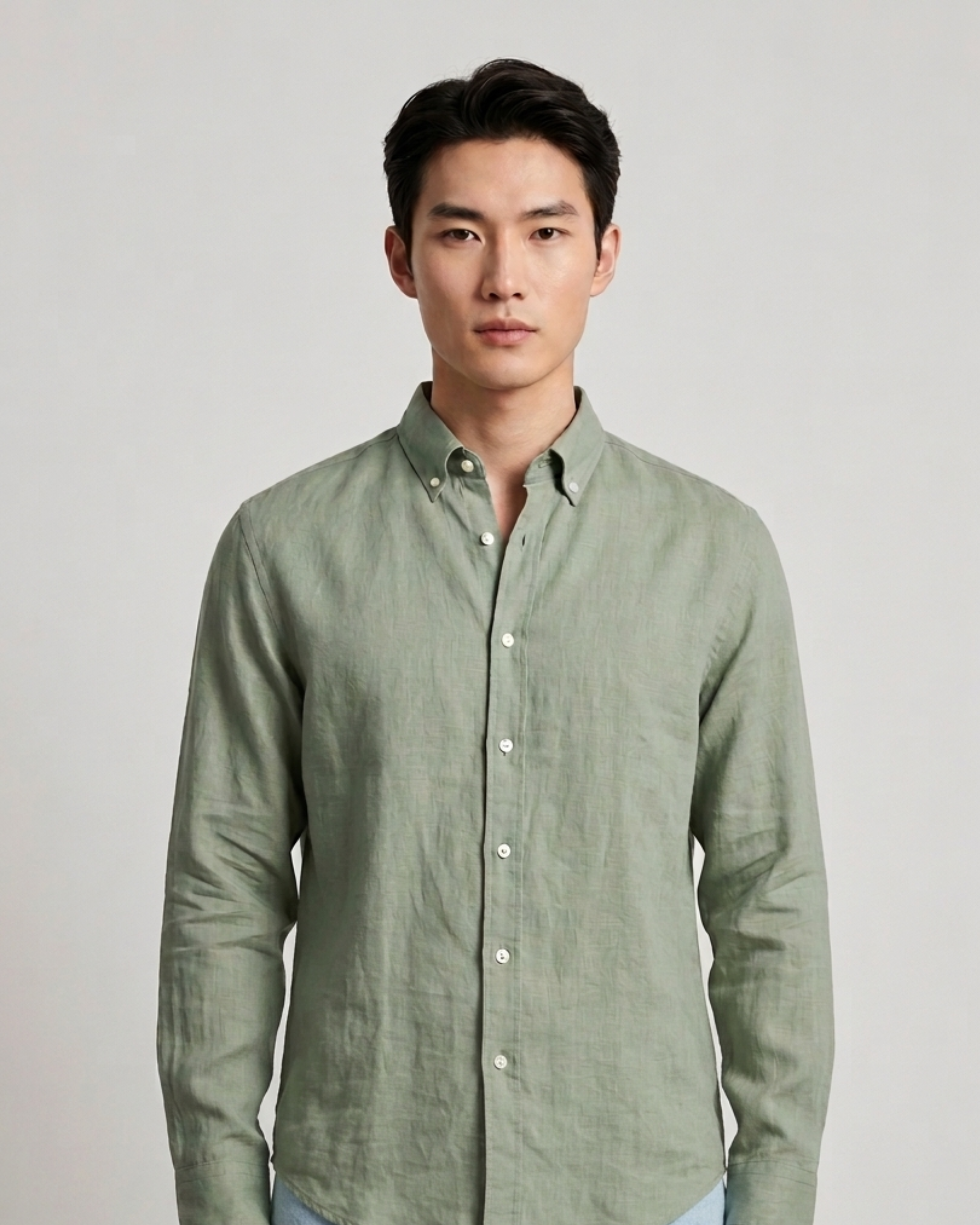 SAGA Men Green Linen Blend Casual Shirt