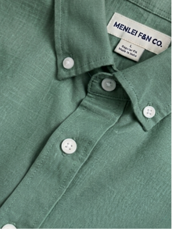 SAGA Men Green Linen Blend Casual Shirt