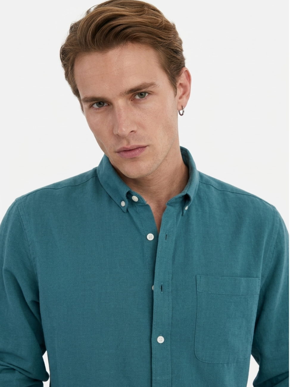 MENLEI teal Linen Blend Shirt