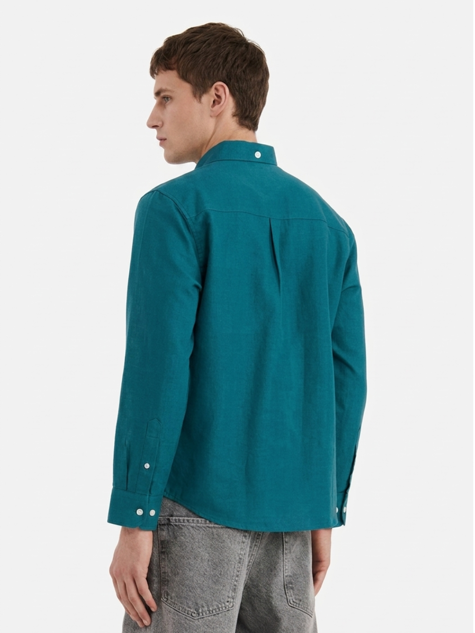 MENLEI teal Linen Blend Shirt