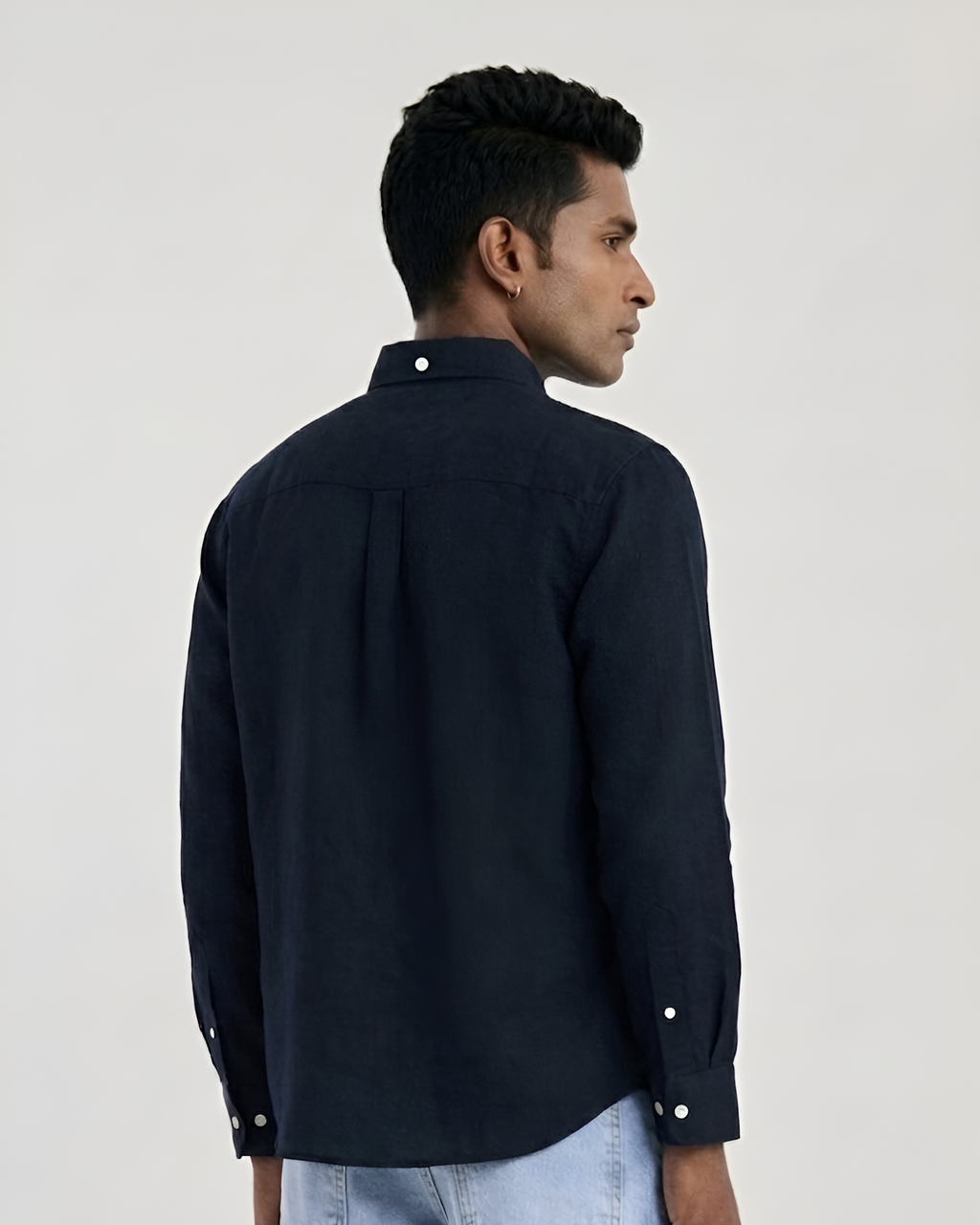 MENLEI Navy Blue Linen Blend Shirt