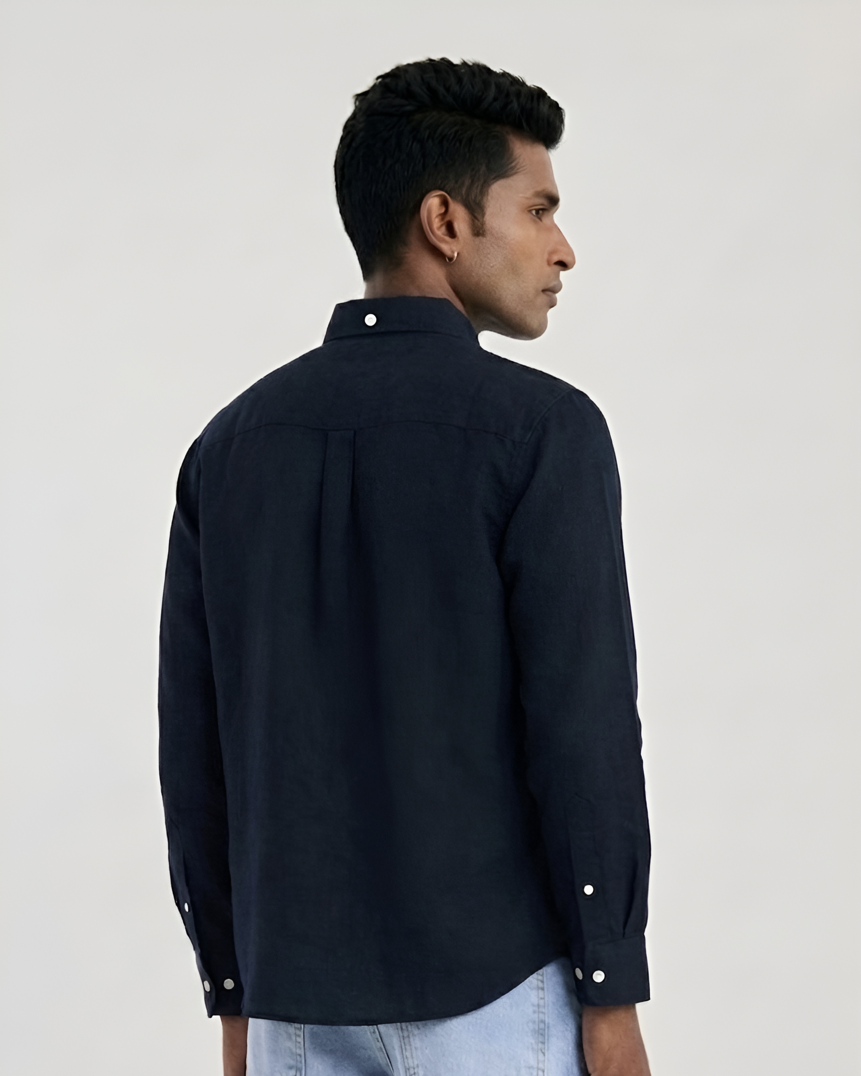 MENLEI Navy Blue Linen Blend Shirt