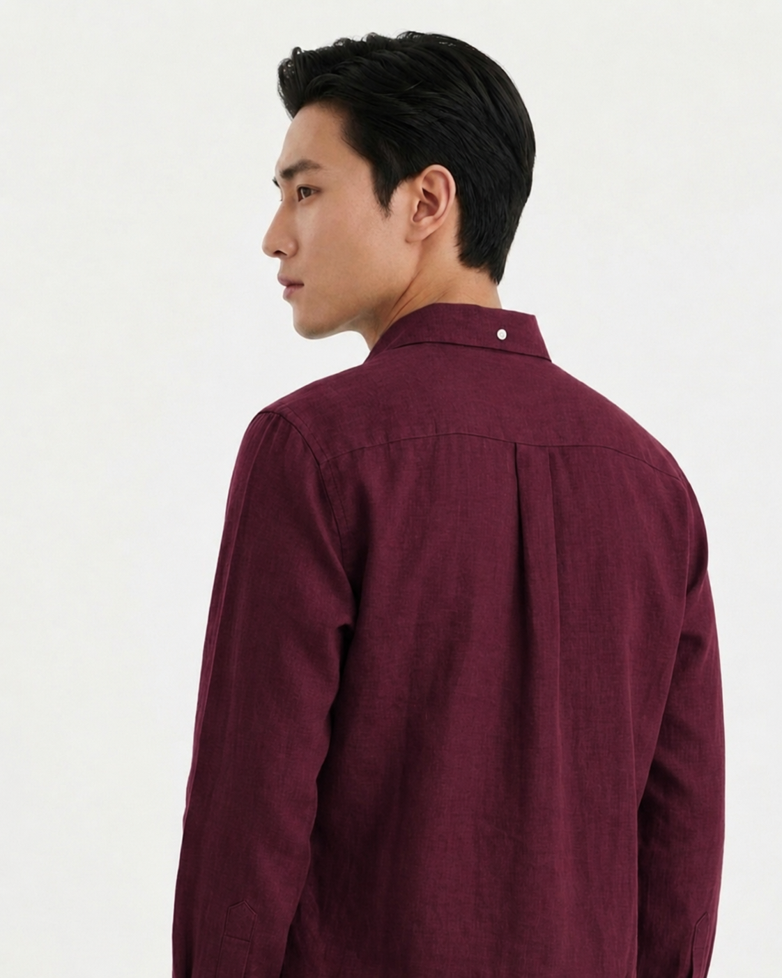 MENLEI Men Burgundy Linen Blend Casual Shirt