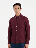 MENLEI Men Burgundy Linen Blend Casual Shirt