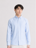 MENLEI Men Sky Blue Striped Cotton Linen Blend Shirt