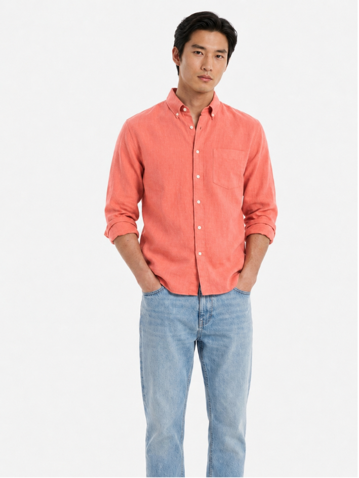 MEN LEI Men Coral Linen Blend Casual Shirt