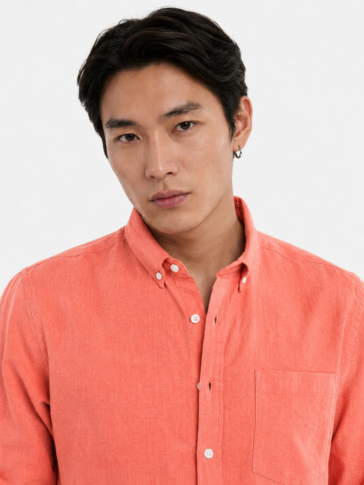 MEN LEI Men Coral Linen Blend Casual Shirt