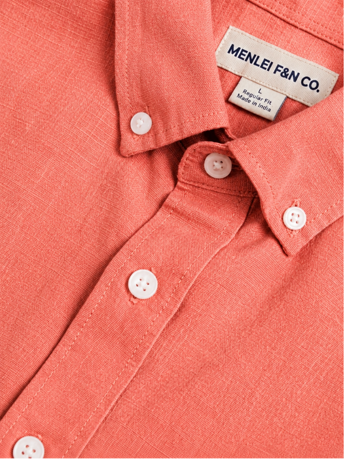 MEN LEI Men Coral Linen Blend Casual Shirt
