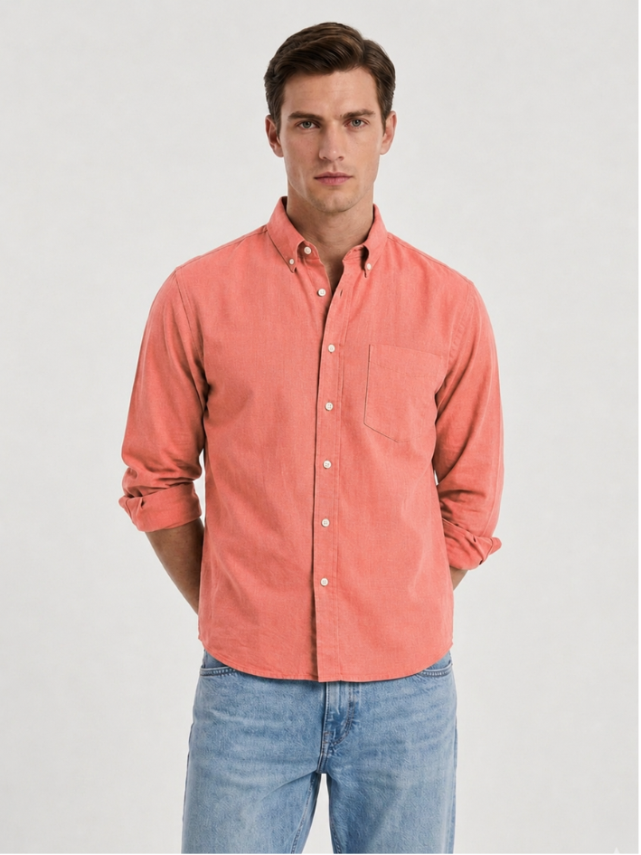 MEN LEI Men Coral Linen Blend Casual Shirt