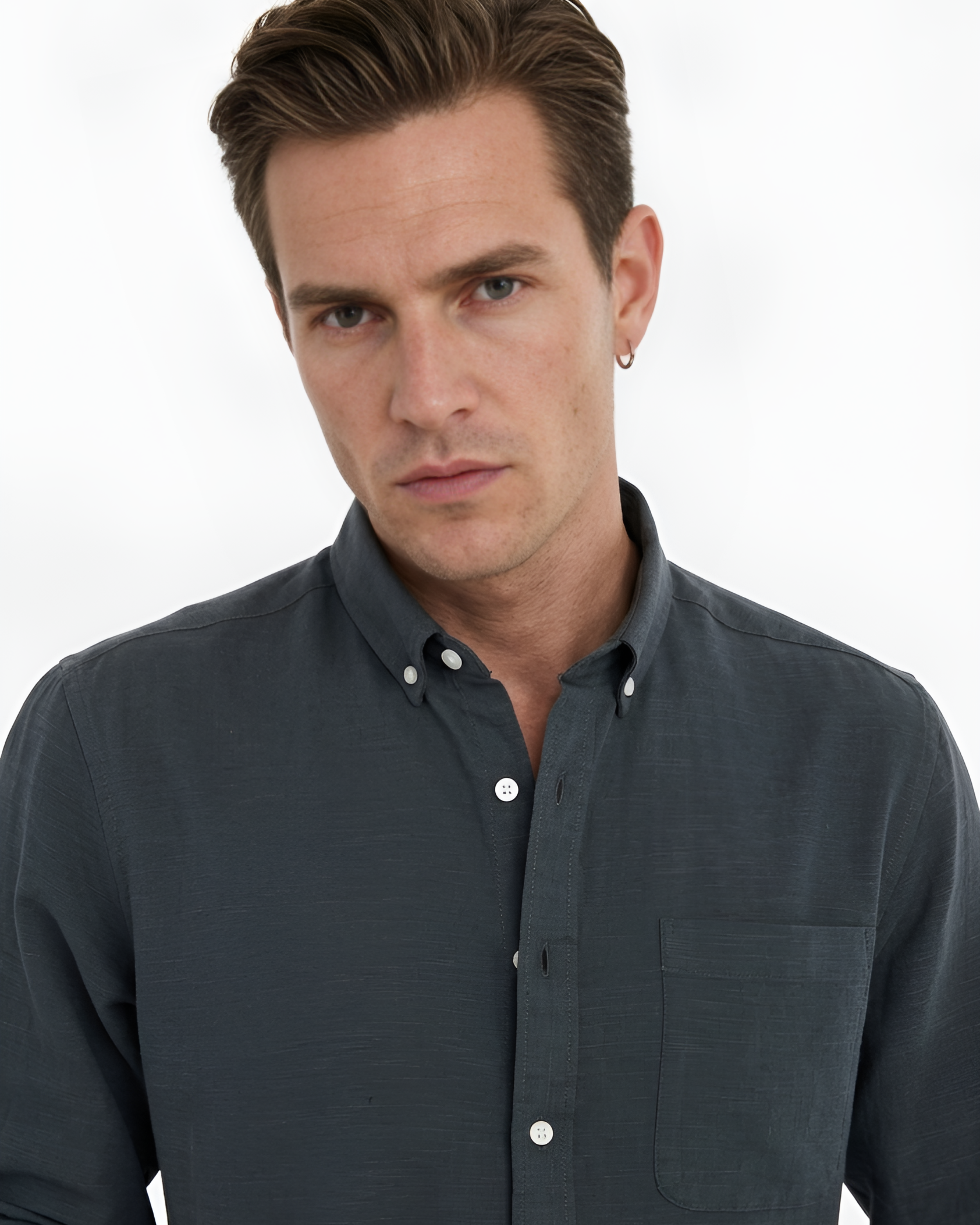 MEN LEI Men Charcoal Gray Linen Blend Casual Shirt