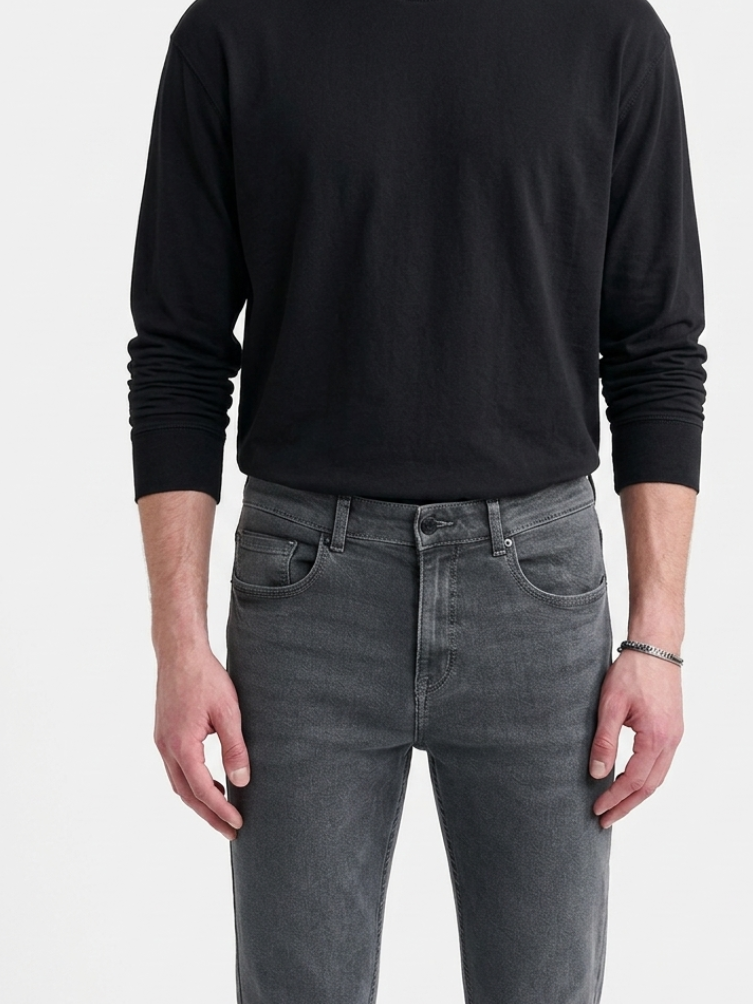 MENLEI Men Grey Slim Fit Jeans