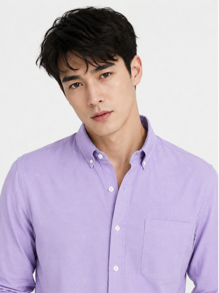 MENLEI Men Lavender Linen Blend Shirt