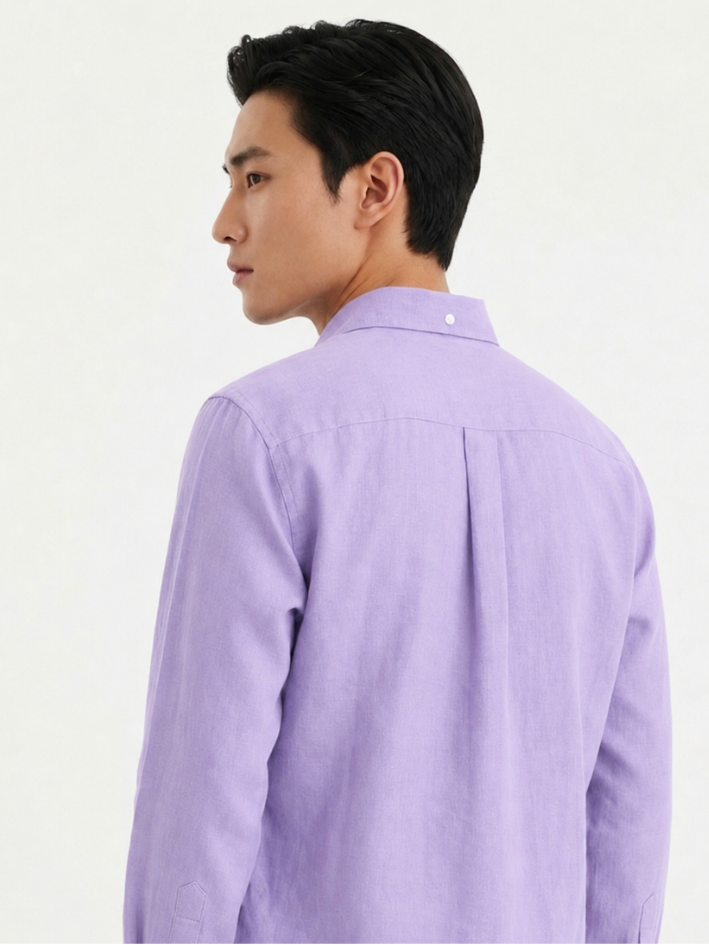 MENLEI Men Lavender Linen Blend Shirt