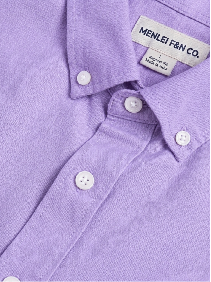 MENLEI Men Lavender Linen Blend Shirt
