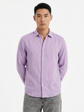 MENLEI Men Lilac Solid Cotton Linen Blend Shirt