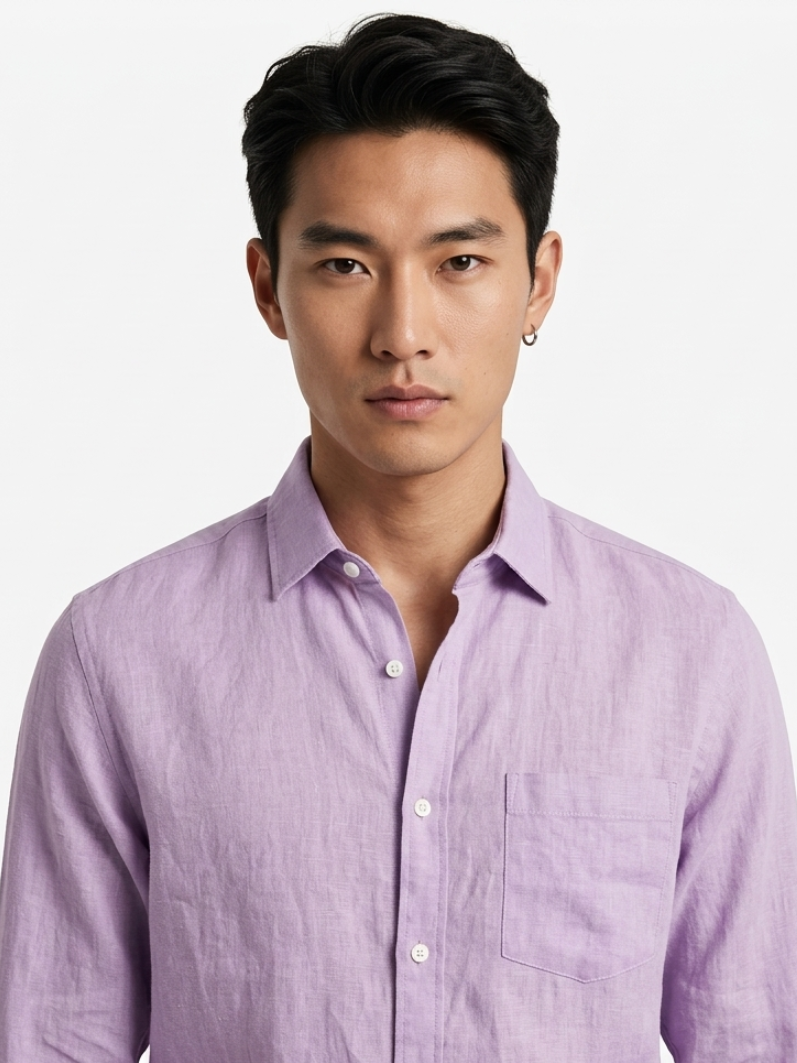 MENLEI Men Lilac Solid Cotton Linen Blend Shirt