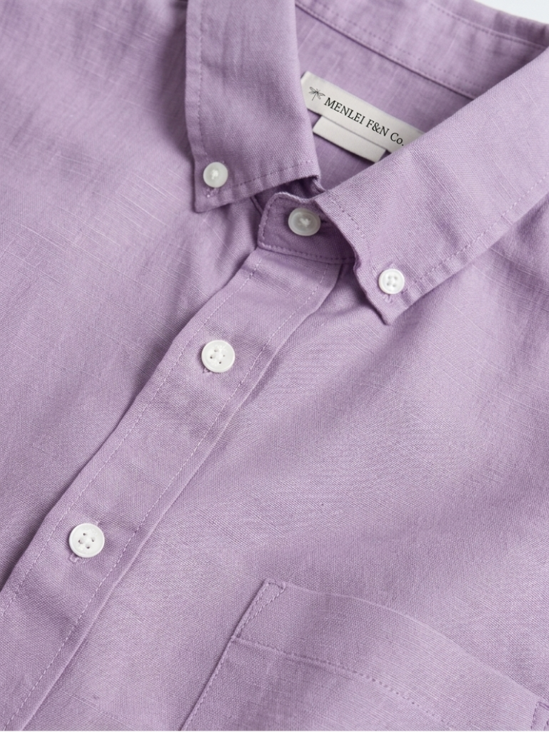 MENLEI Men Lilac Solid Cotton Linen Blend Shirt