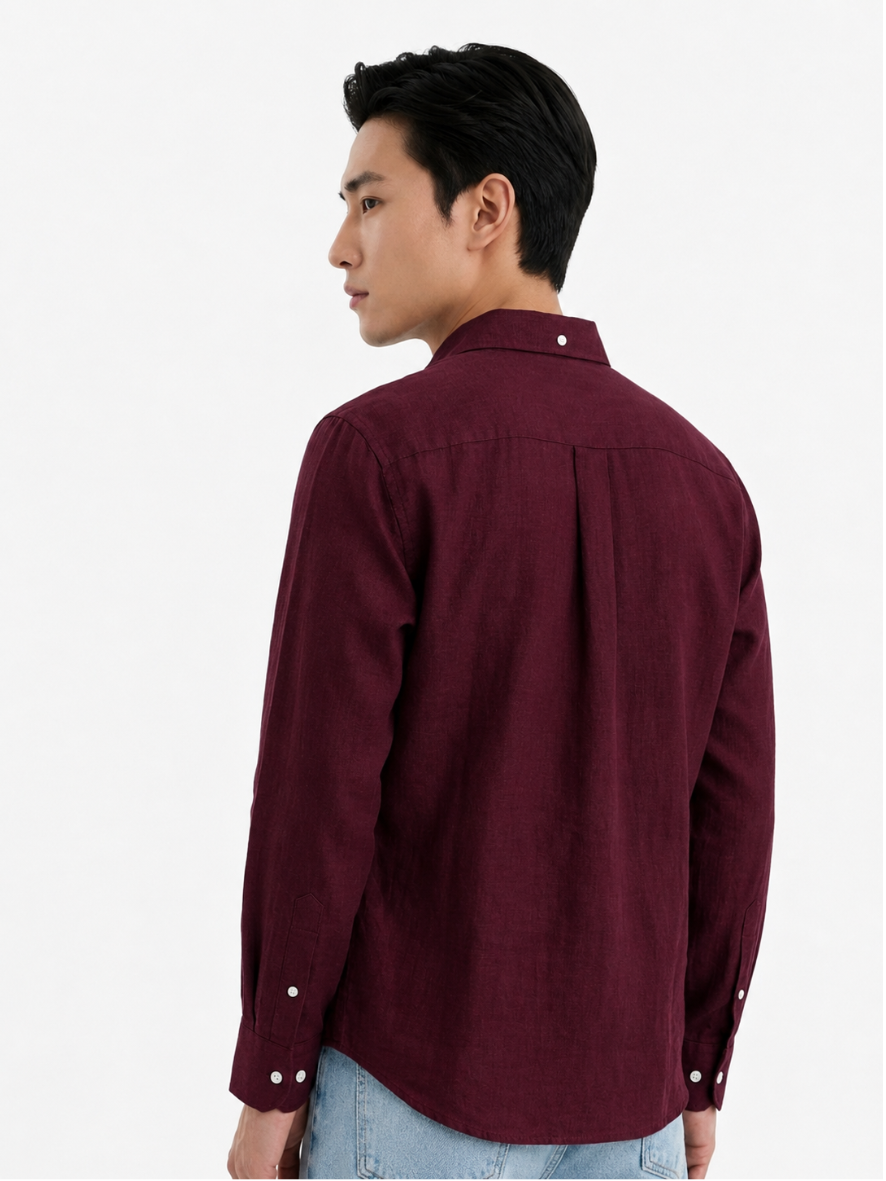 MEN LEI Men Maroon Linen Blend Casual Shirt