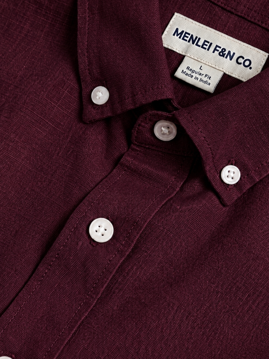 MEN LEI Men Maroon Linen Blend Casual Shirt