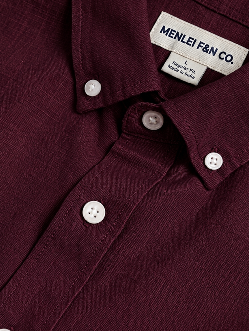 MEN LEI Men Maroon Linen Blend Casual Shirt