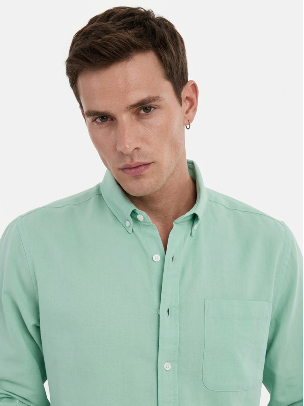 MEN LEI Men Mint Green Linen Blend Casual Shirt