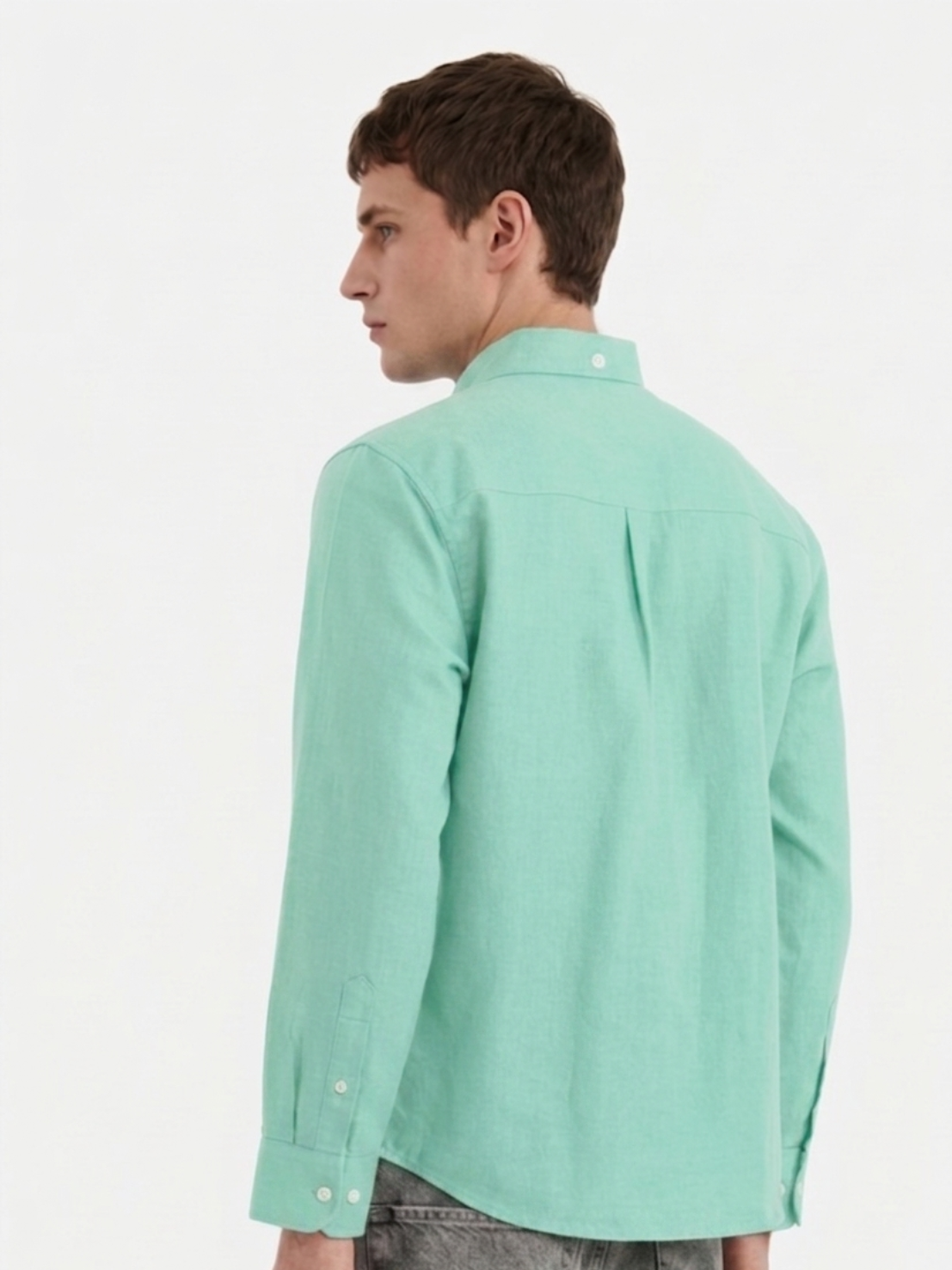 MEN LEI Men Mint Green Linen Blend Casual Shirt