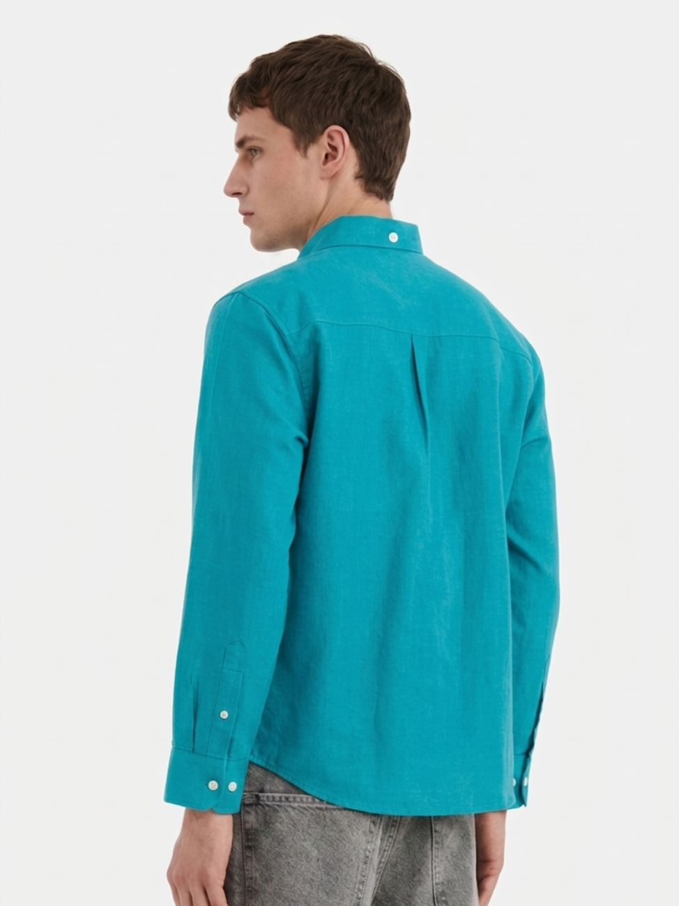 MEN LEI Men Turquoise Linen Blend Casual Shirt
