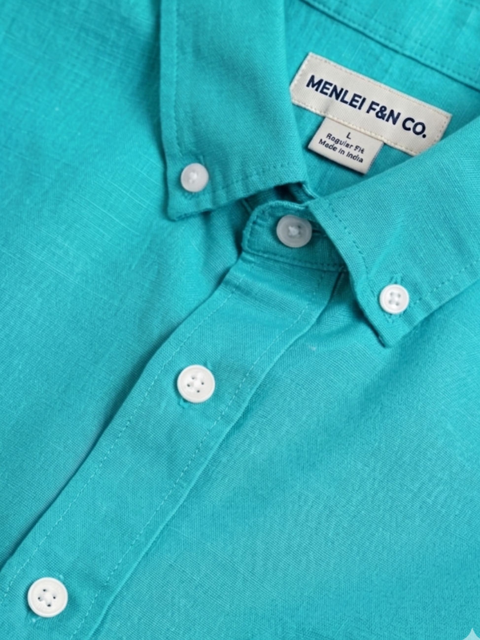 MEN LEI Men Turquoise Linen Blend Casual Shirt
