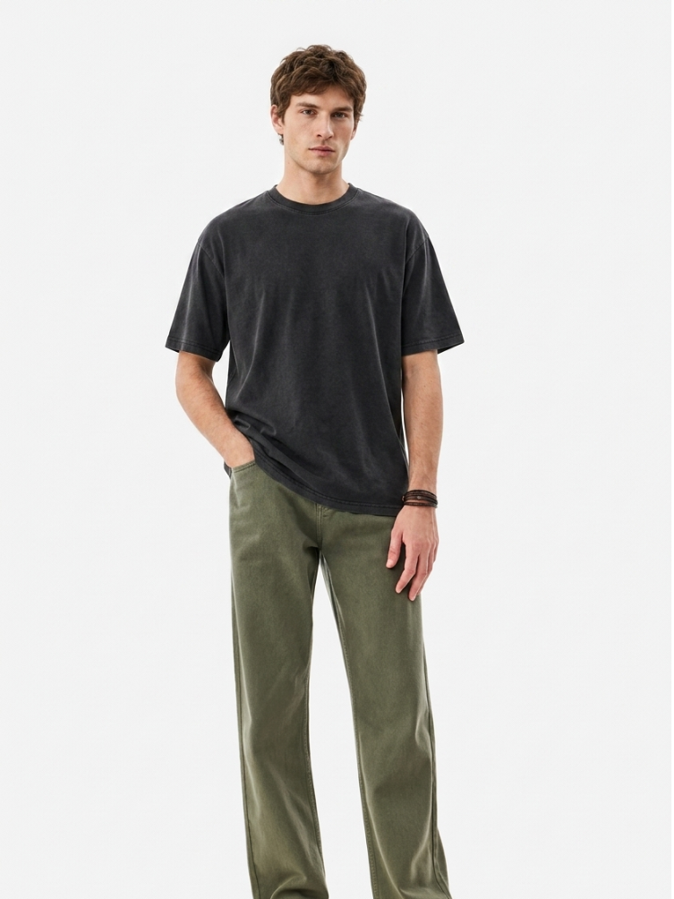 MENLEI Men Olive Green Straight Fit Jeans