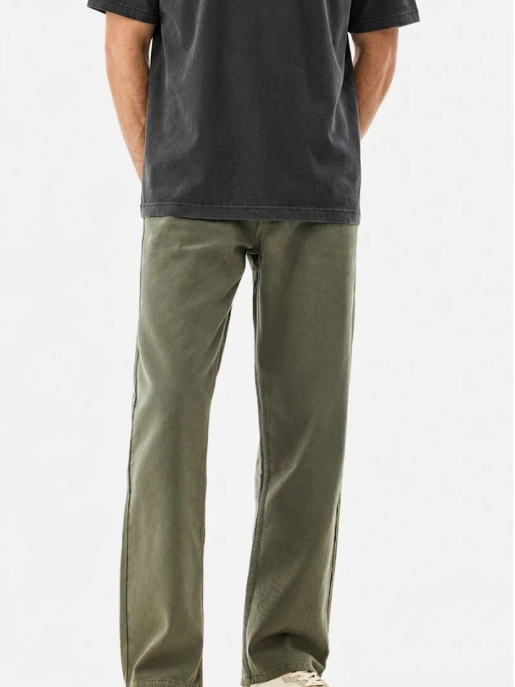 MENLEI Men Olive Green Straight Fit Jeans
