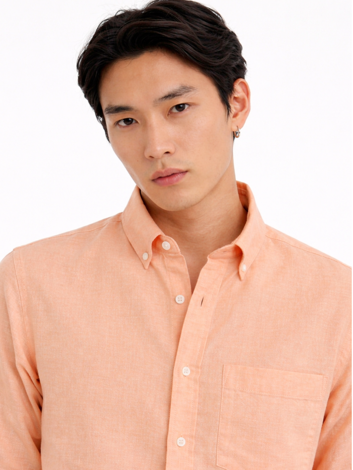 MEN LEI Men Peach Linen Blend Casual Shirt