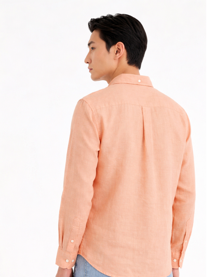 MEN LEI Men Peach Linen Blend Casual Shirt