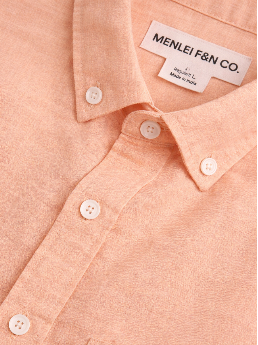 MEN LEI Men Peach Linen Blend Casual Shirt
