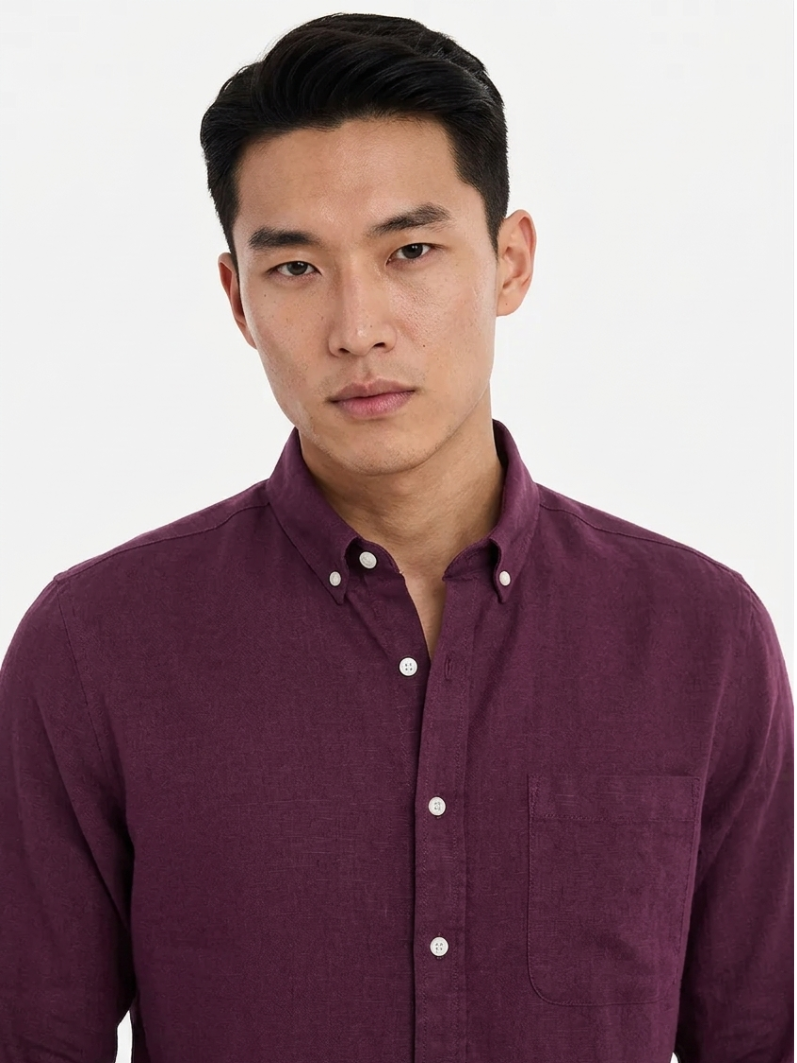 MEN LEI Men Plum Linen Blend Casual Shirt