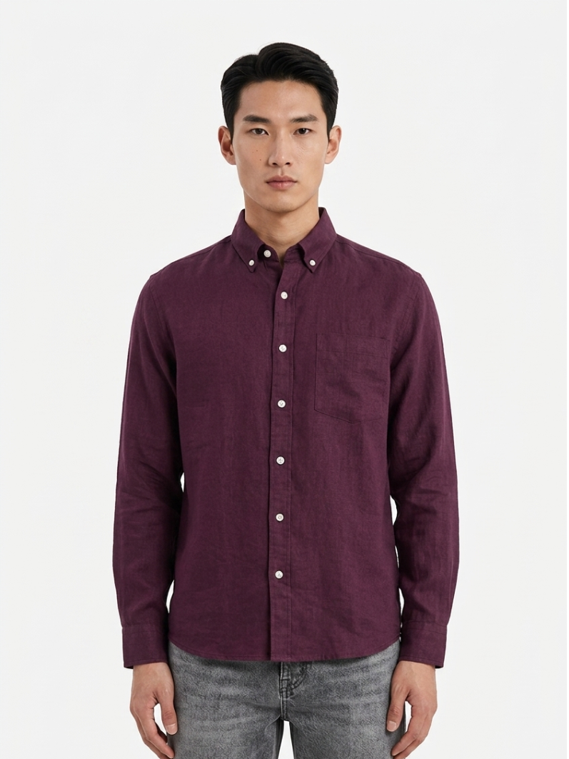MEN LEI Men Plum Linen Blend Casual Shirt