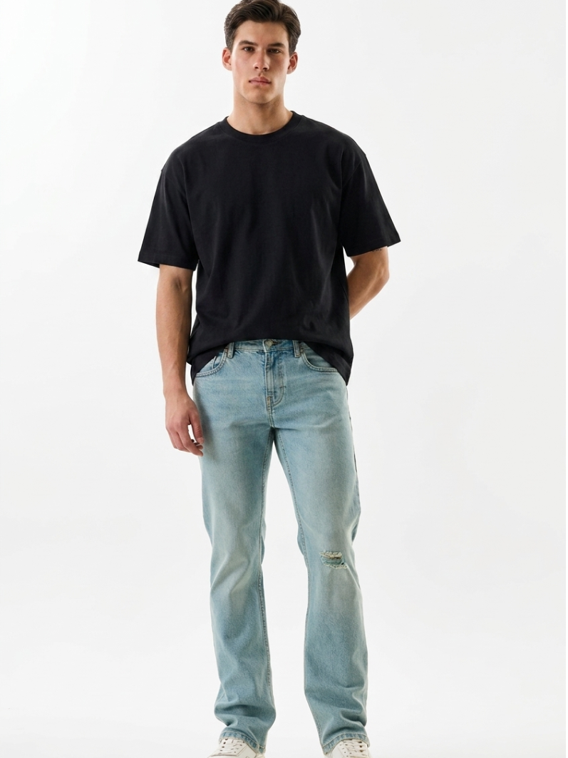 MENLEI Men Blue Faded Straight Fit Jeans