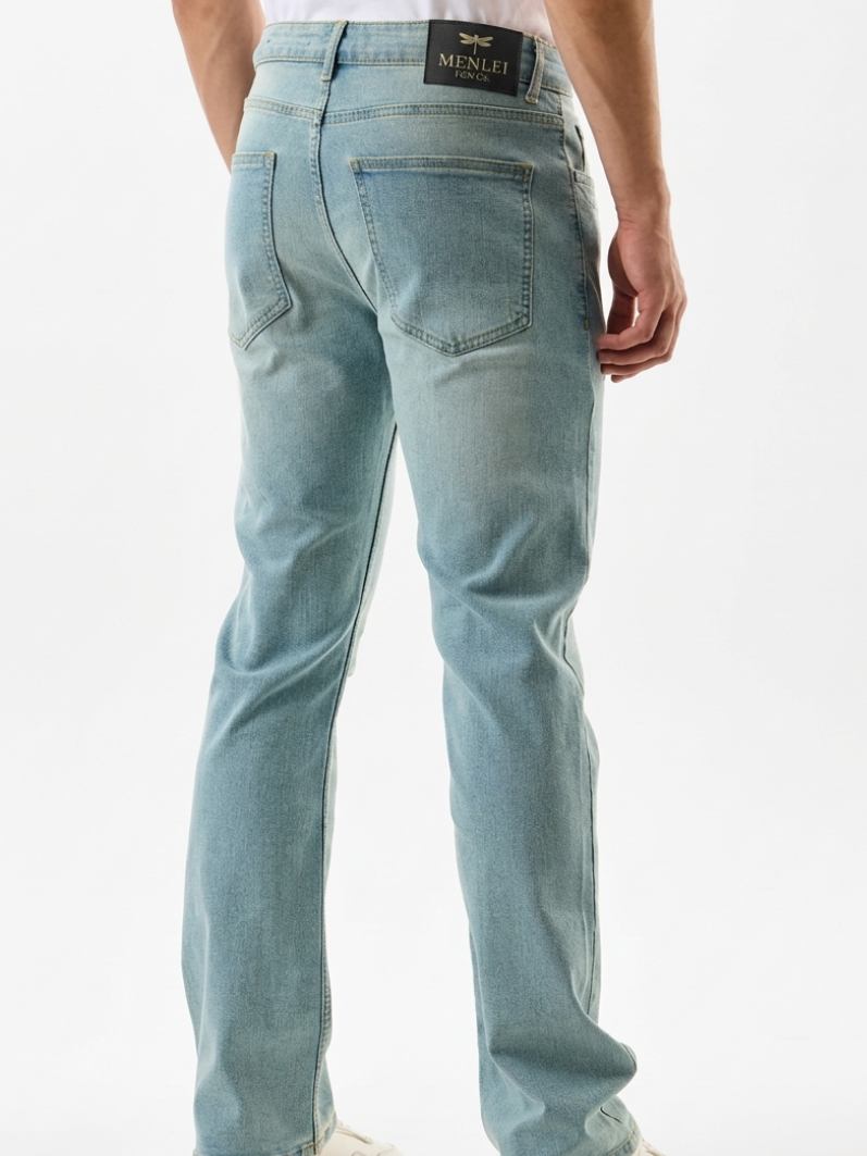 MENLEI Men Blue Faded Straight Fit Jeans