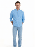 MEN LEI Men Sky Blue Linen Blend Casual Shirt