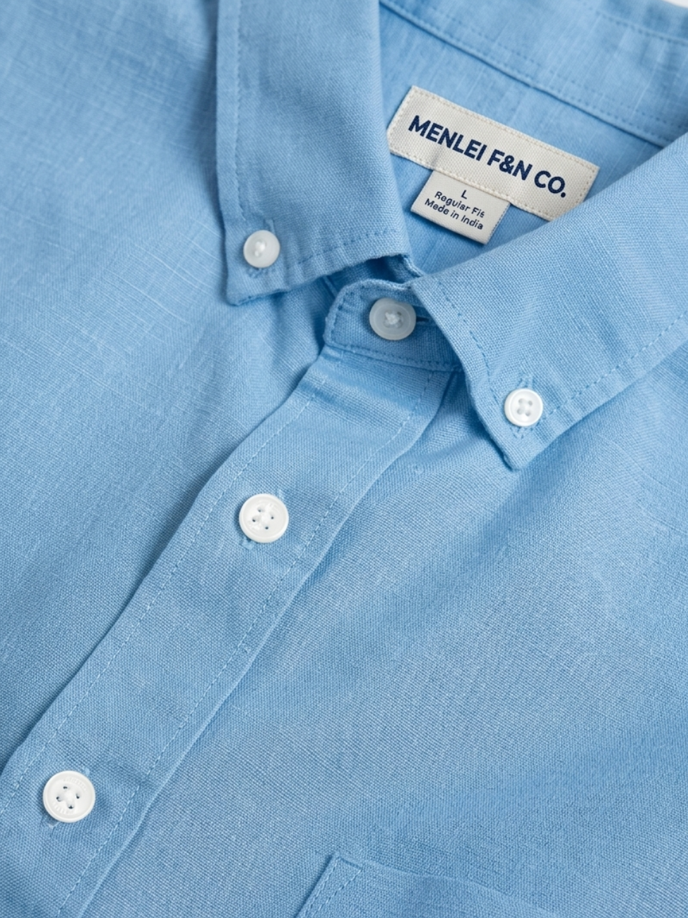 MEN LEI Men Sky Blue Linen Blend Casual Shirt